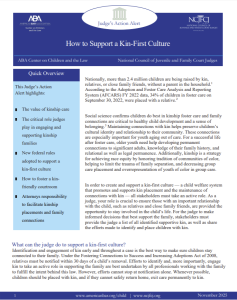 First page of "Judge's Action Alert: How to Support a Kin-First Culture" Publication