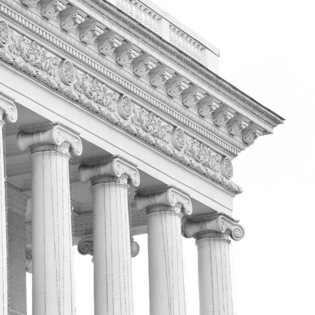 Closeup of building with columns in neoclassical style