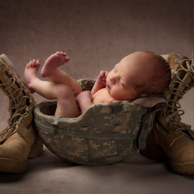 Child in Military Helmet