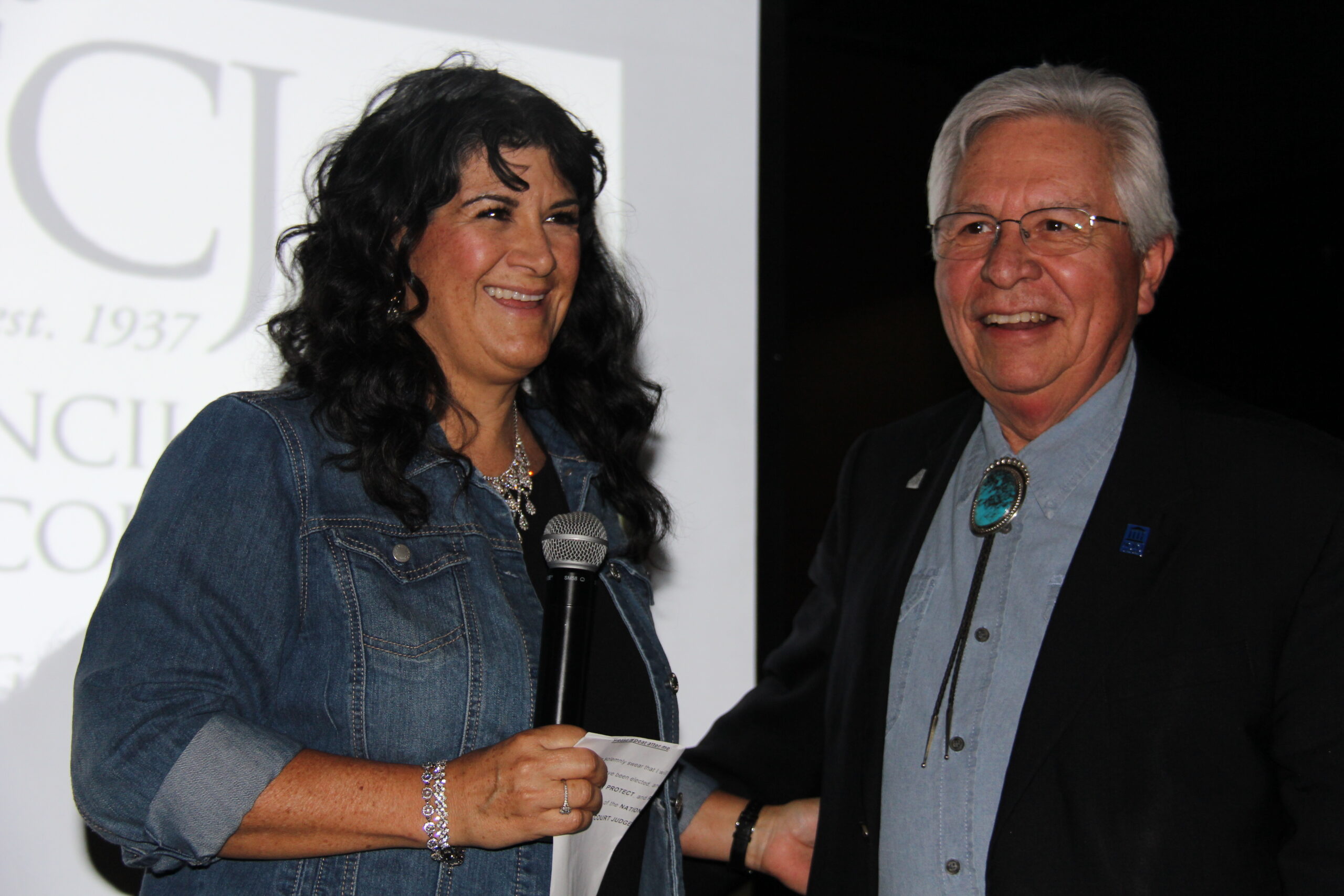 Hon. M. Monica Zamora, New Mexico Court of Appeals, swore in Hon. John J. Romero, Jr. as NCJFCJ's 2018-2019 President