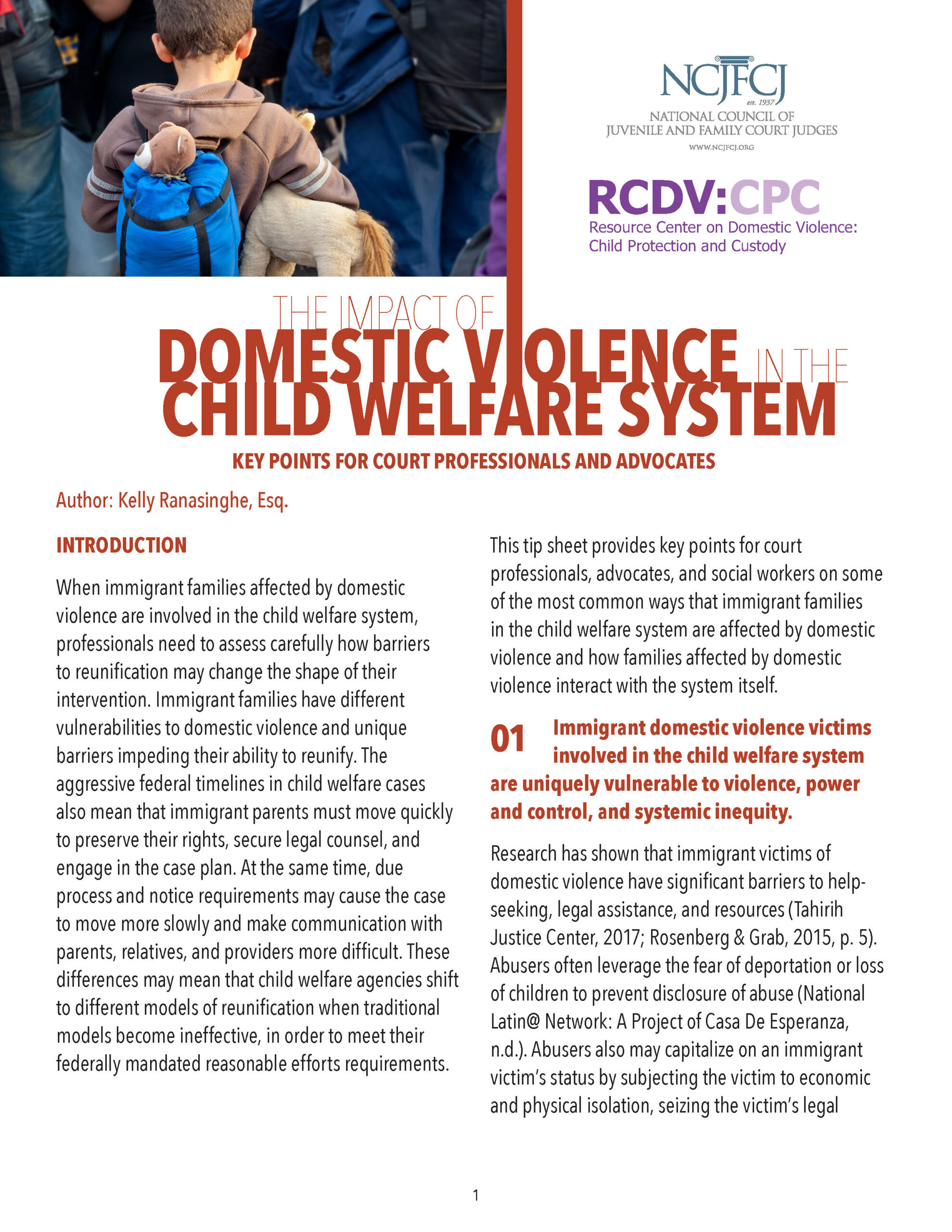The Impact of Domestic Violence in the Child Welfare System: Key Points for Court Professionals and Advocates